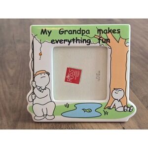 Russ Berrie My Grandpa Makes Everything Fun Ceramic 3x3 Fishing Picture Frame